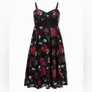 Torrid Special Occasion Black Embroidered Floral Midi Dress